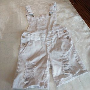 White denim girls V.I.P. Jeans distressed short overalls size 12